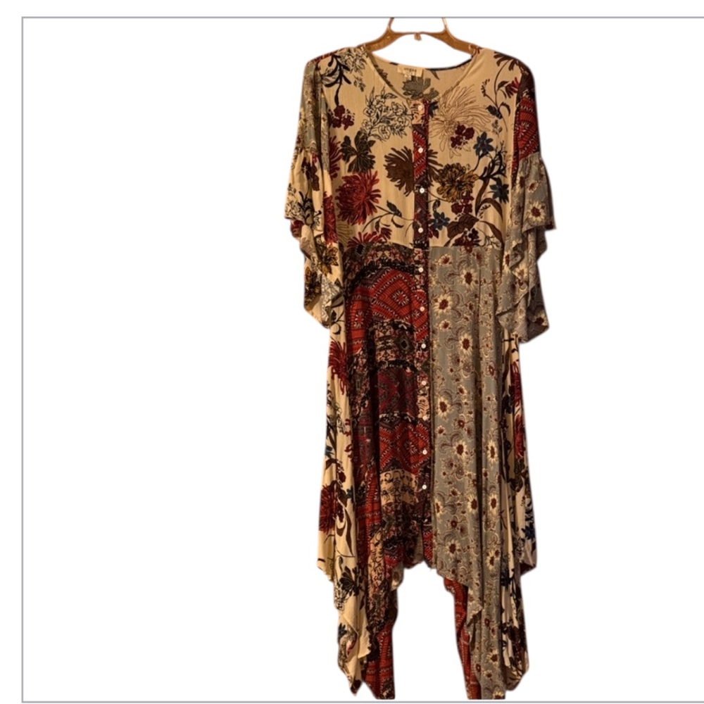 Umgee Floral Patchwork Button Down Dress With Hip… - image 1
